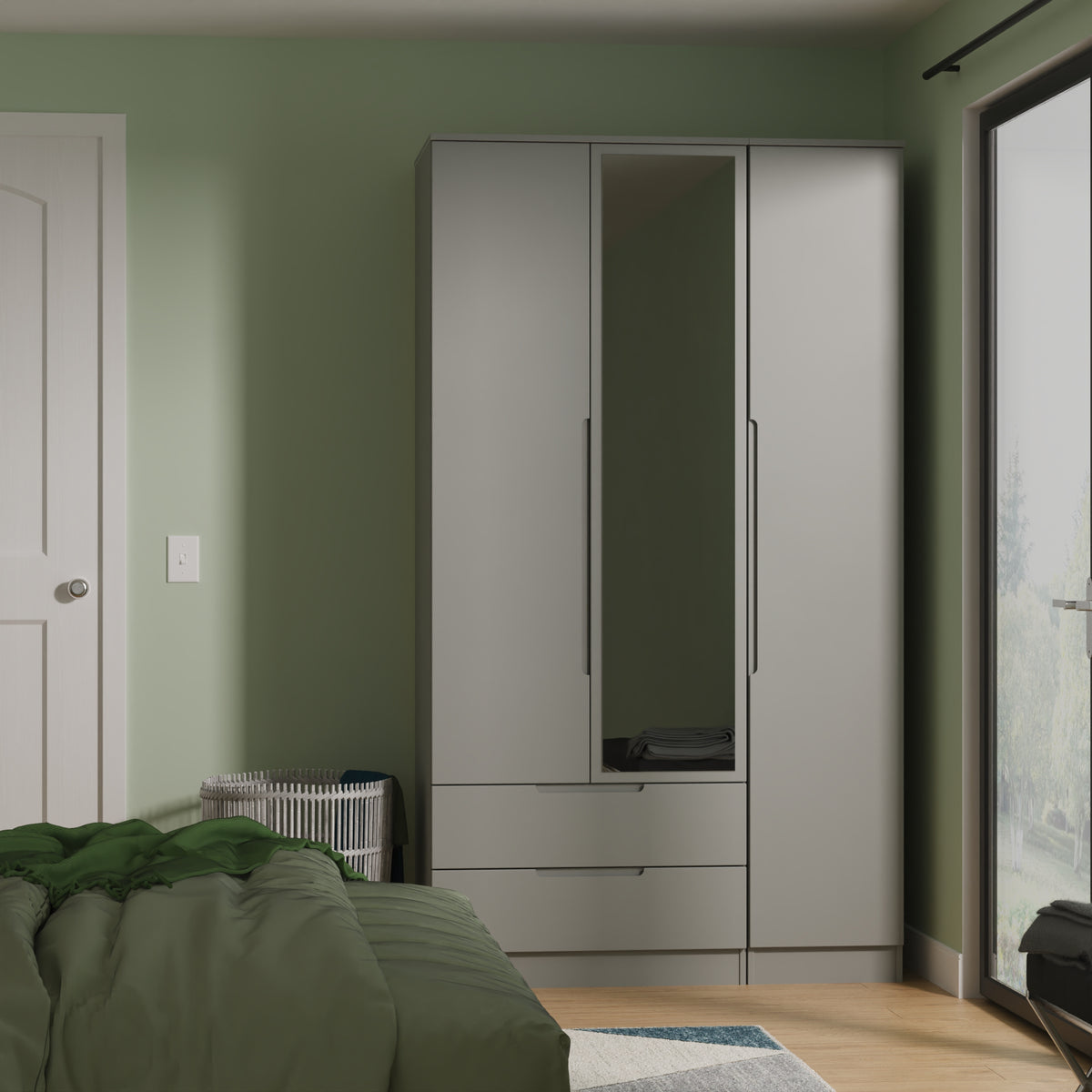 Milan Tall Triple 2 Drawer Mirrored Wardrobe