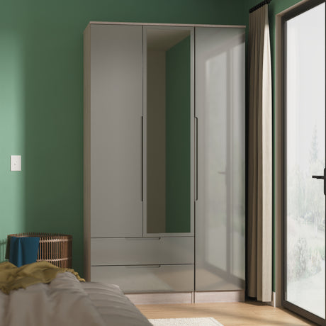 Milan Tall Triple 2 Drawer Mirrored Wardrobe