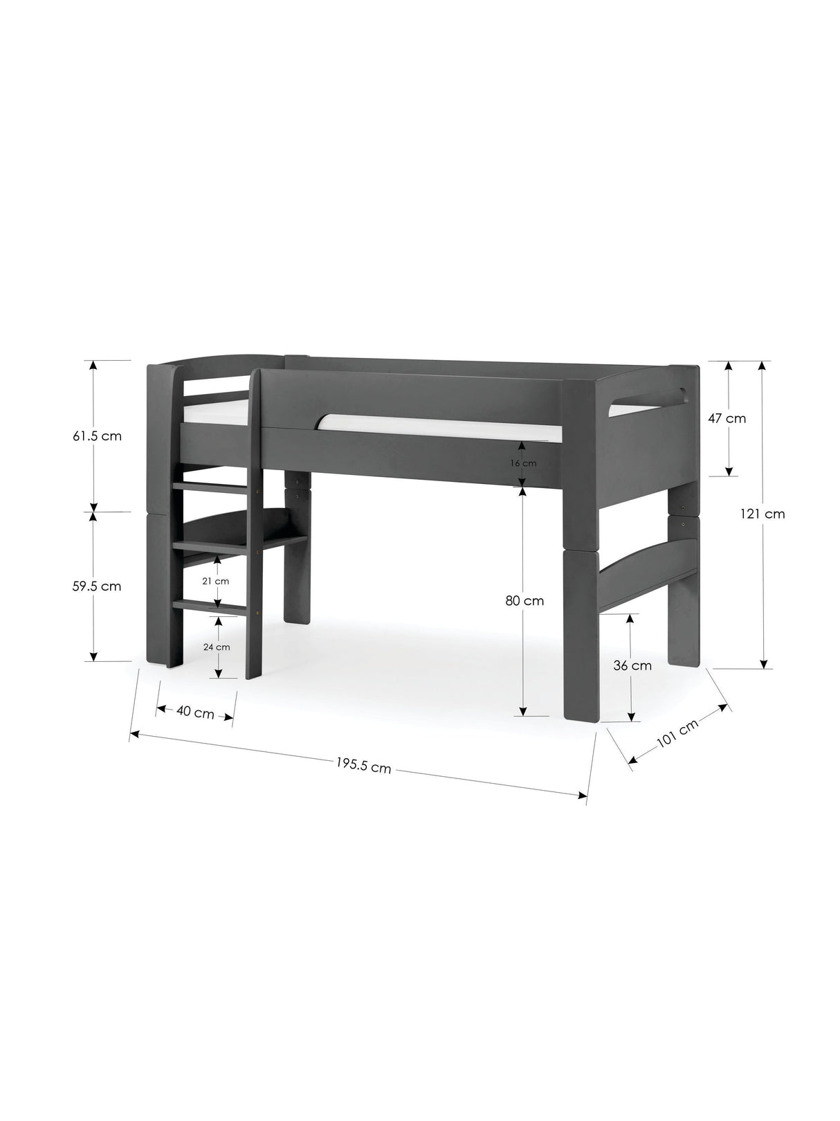Pluto Convertible Mid Sleeper Bed