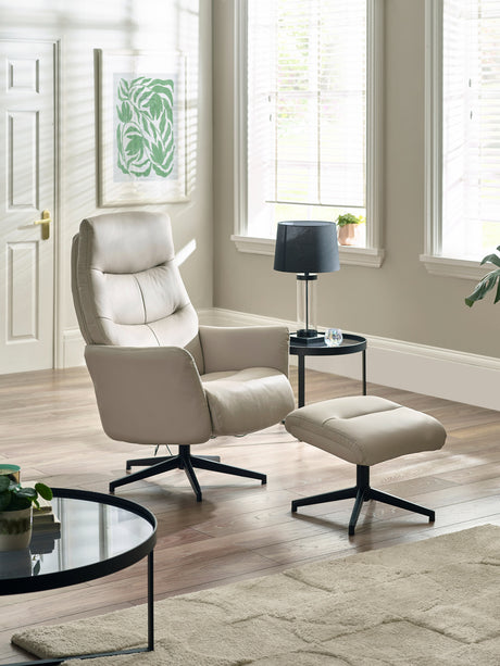 Priya Upholstered Swivel Recliner Chair and Footstool