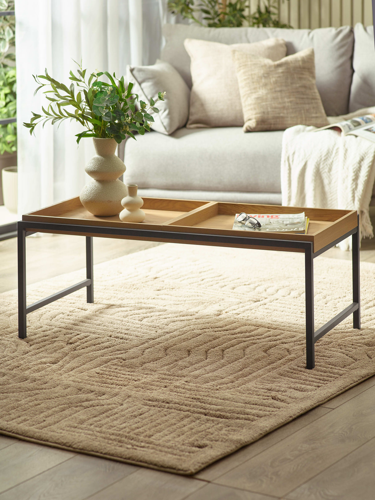Reuben Rectangular Coffee Table with Reversible Tray Tops