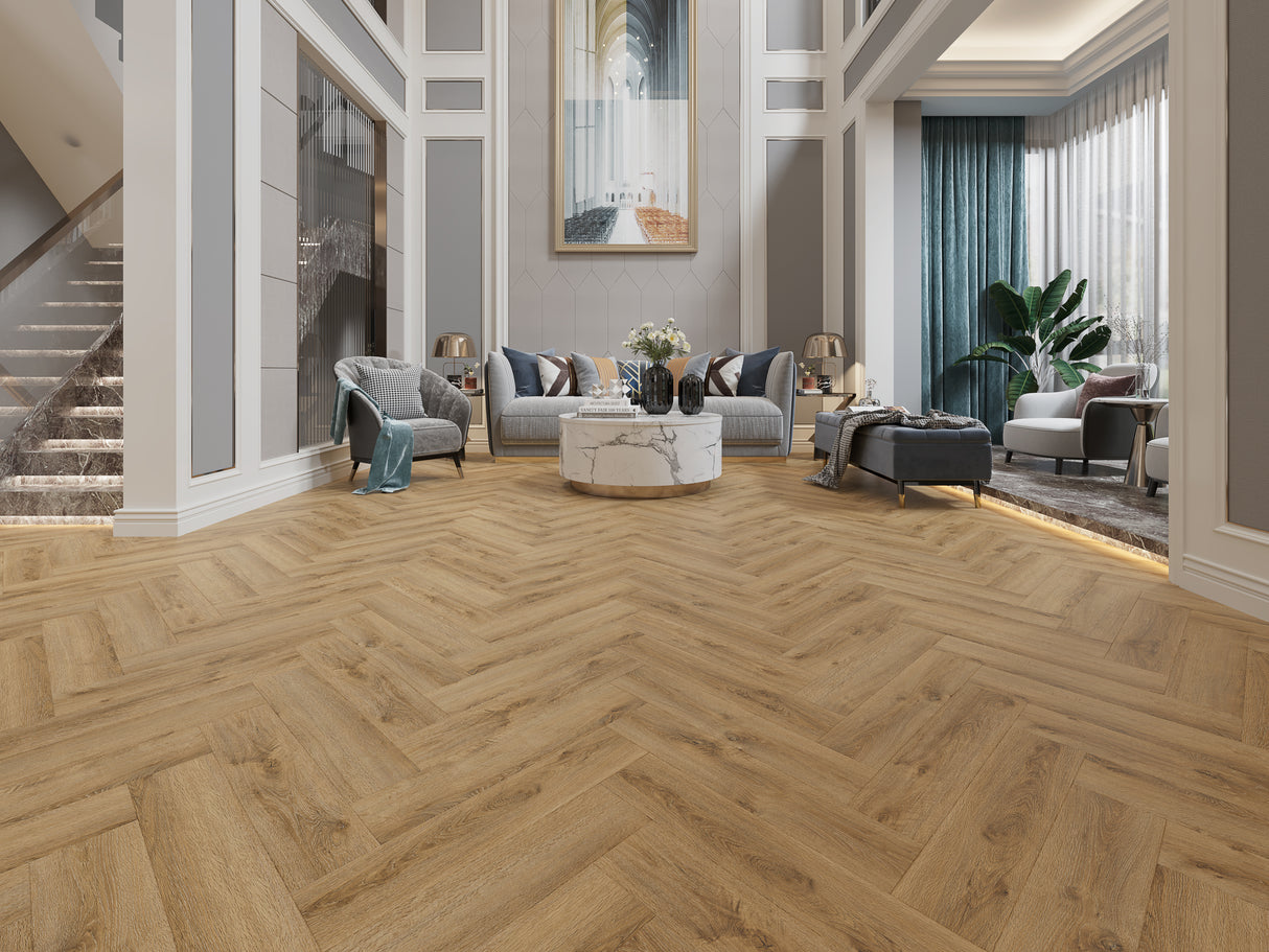 Allora Rigid Herringbone Vinyl Flooring Rustic Oak