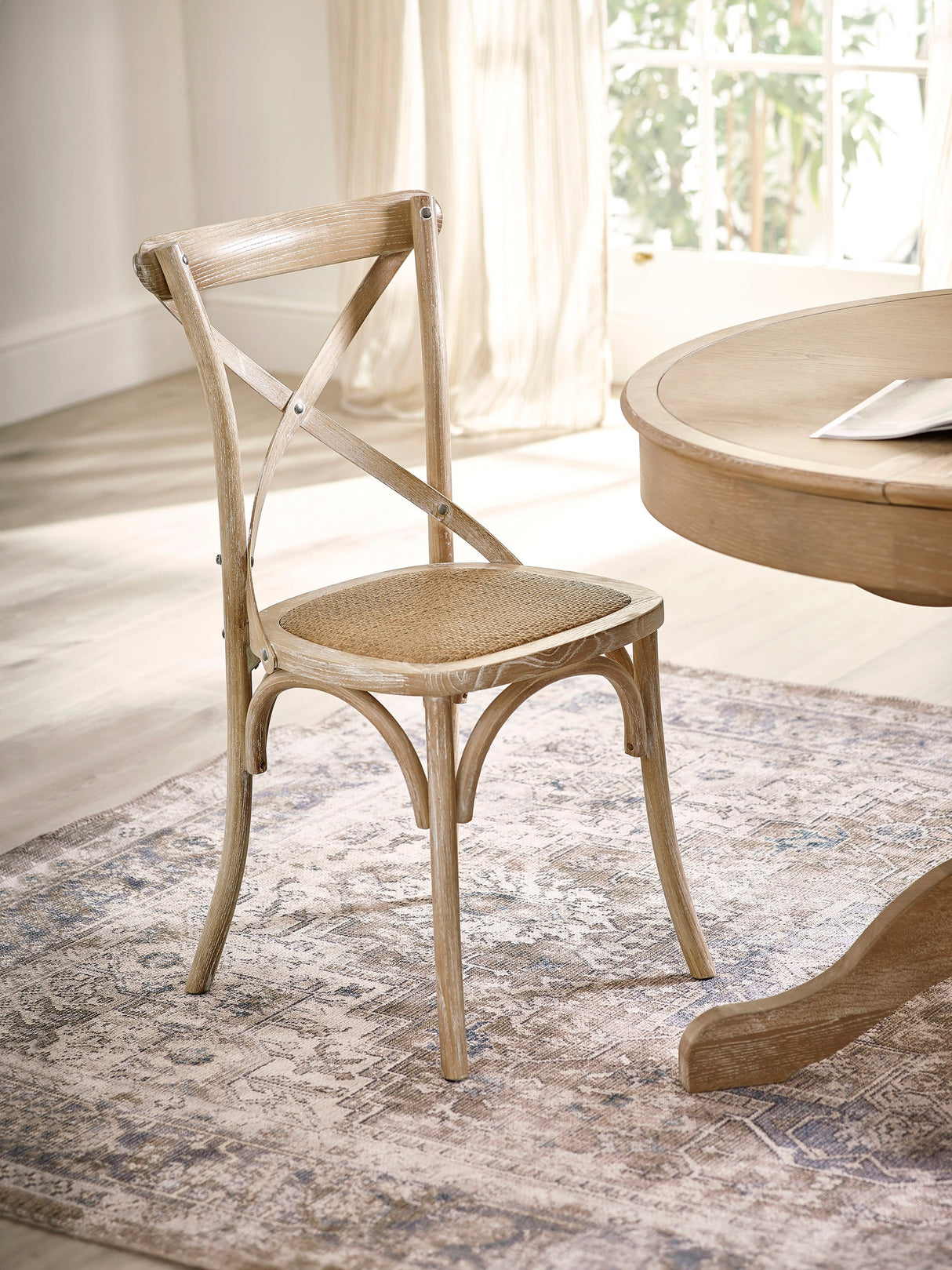 Satie Cross Back Dining Chair with Rattan Seat (Set of 2)