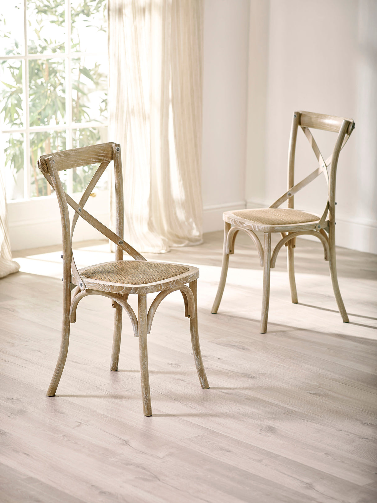 Satie Cross Back Dining Chair with Rattan Seat (Set of 2)
