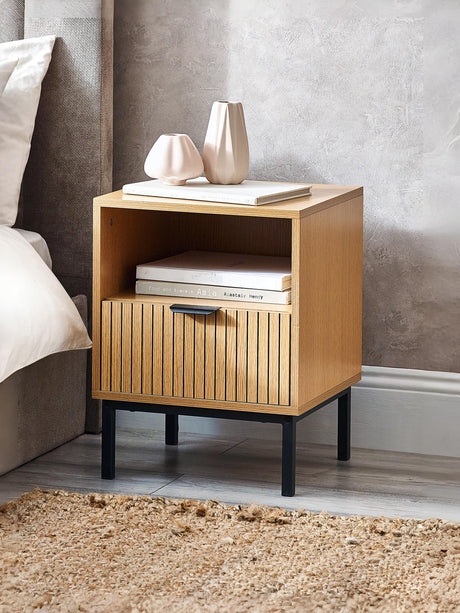 Sia Fluted 1 Drawer Bedside Table with Shelf