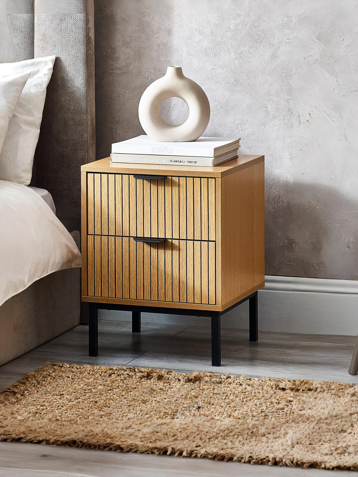 Sia Fluted 2 Drawer Bedside Table