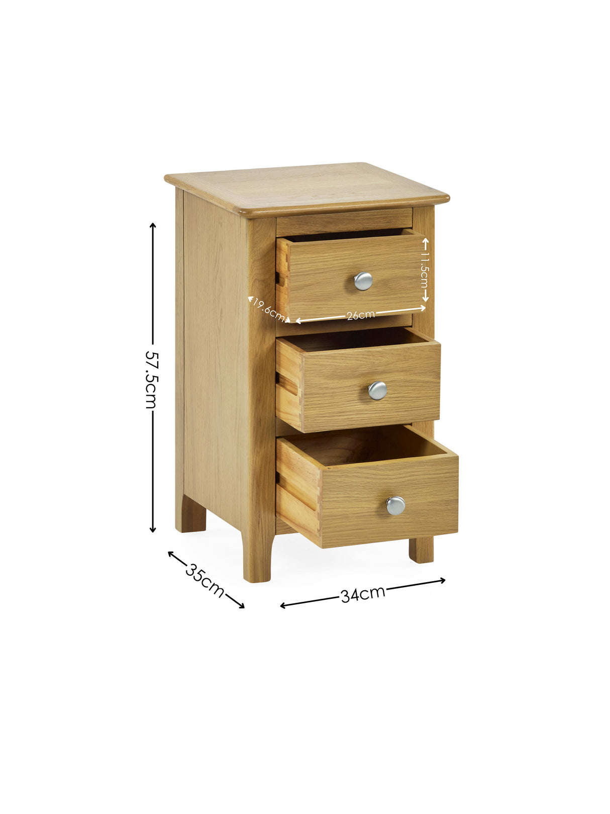Somerset 3 Drawer Slim Bedside Table