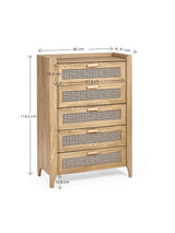 Sydney Rattan Print 5 Drawer Chest