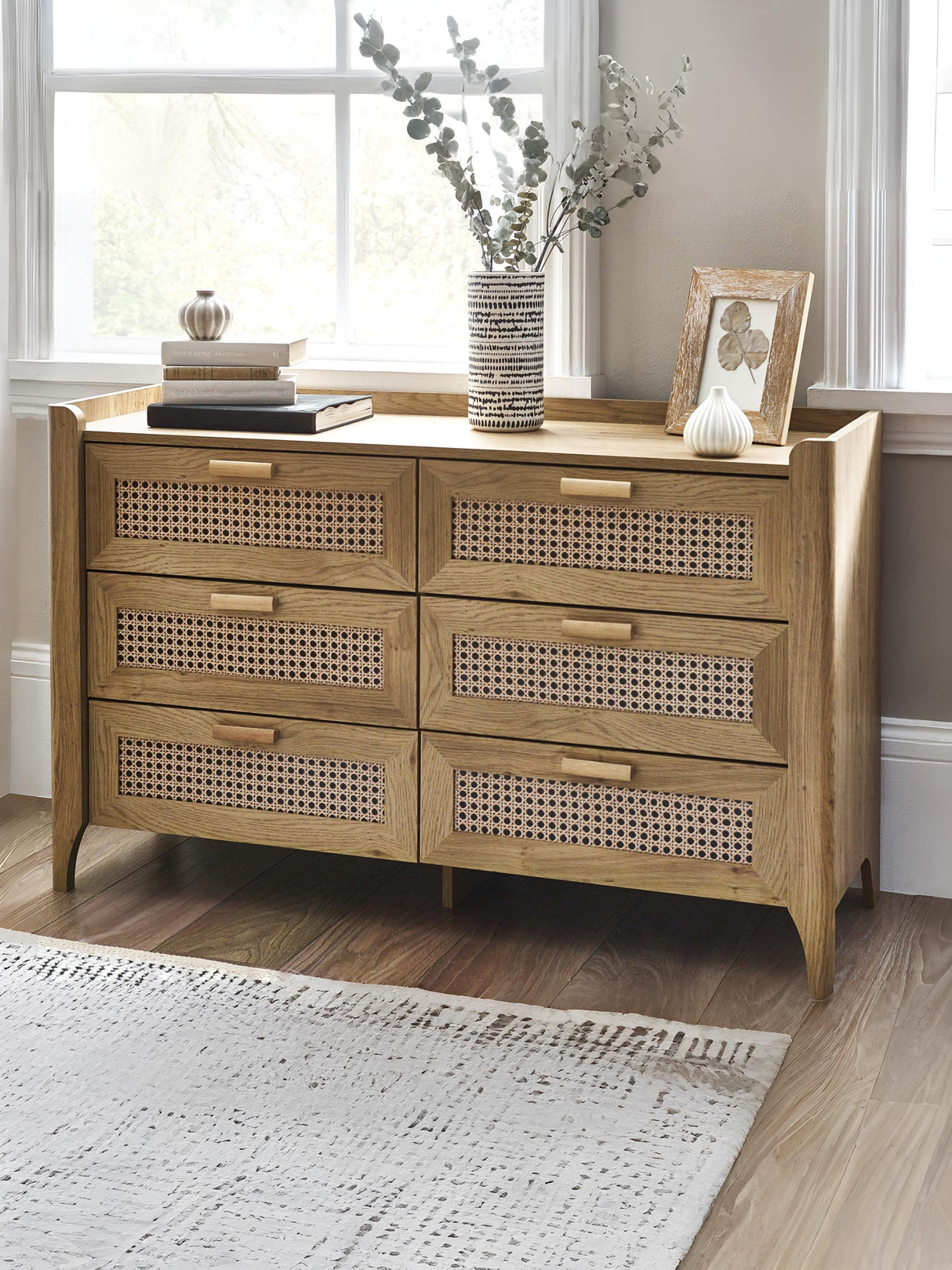 Sydney Rattan Print 6 Drawer Wide Chest