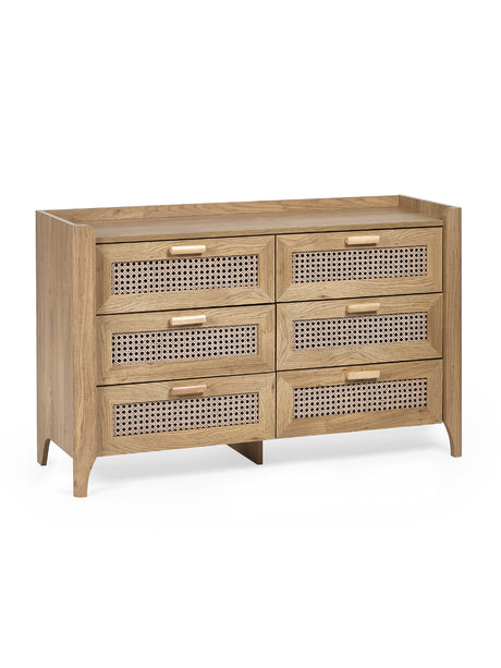 Sydney Rattan Print 6 Drawer Wide Chest