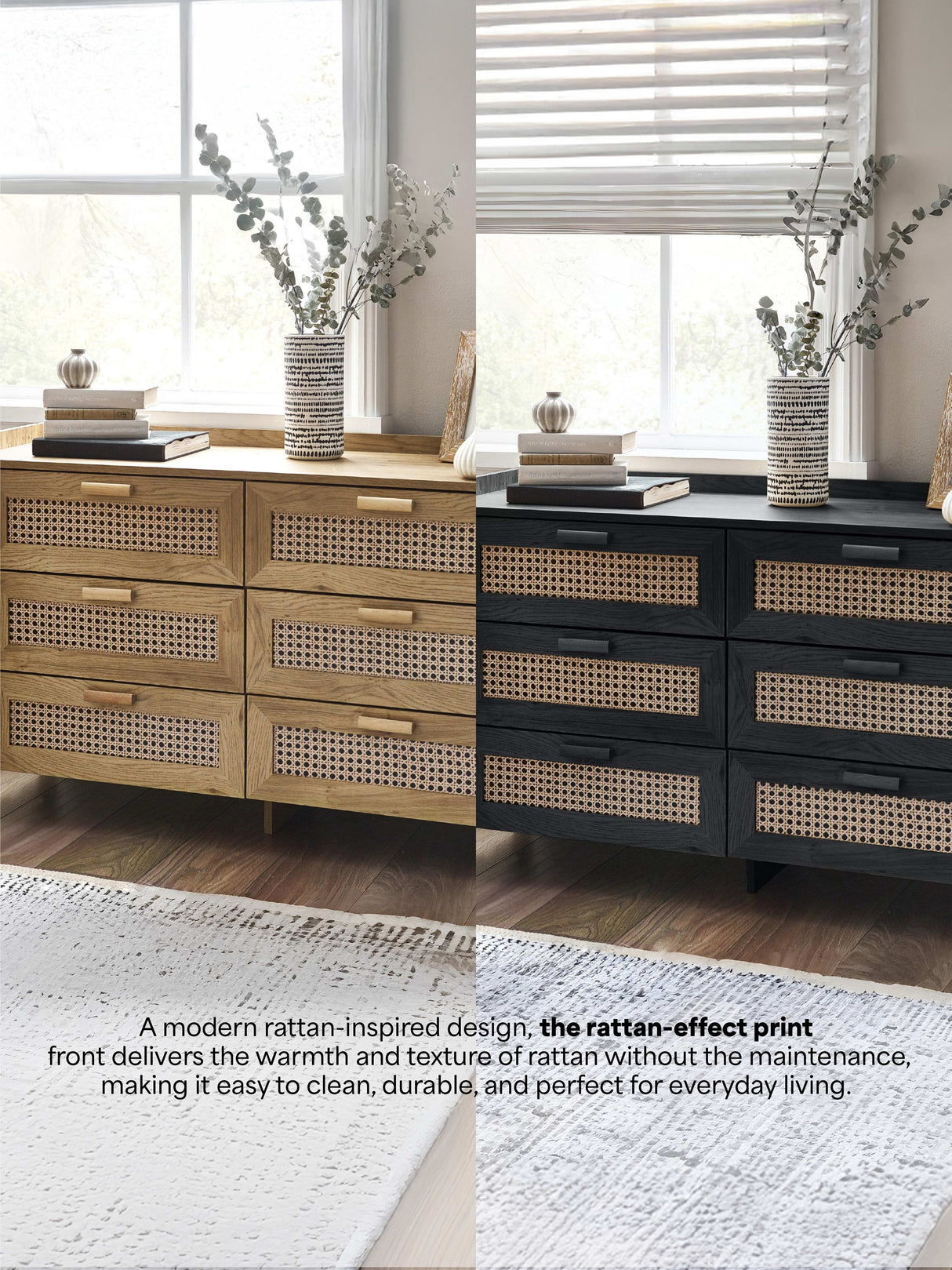 Sydney Rattan Print 6 Drawer Wide Chest