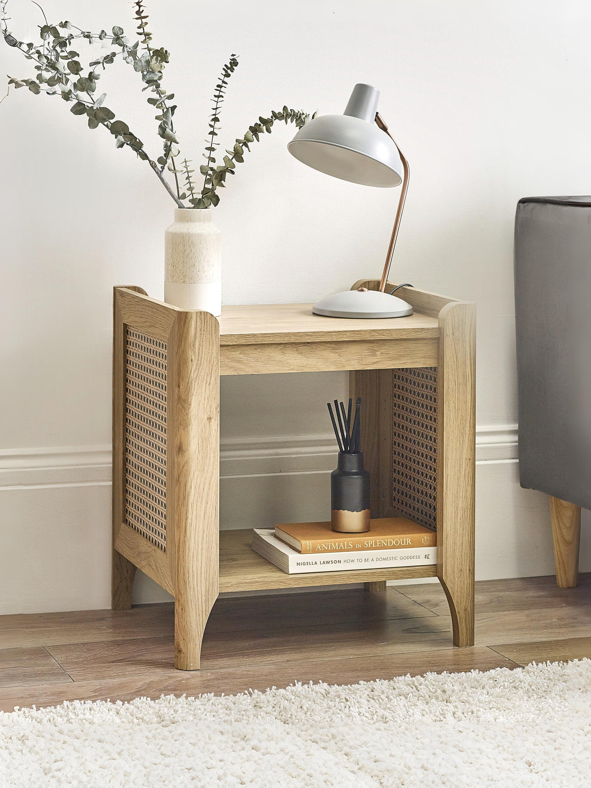 Sydney Rattan Print Side Table with Removable Shelf