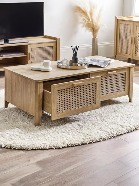 Sydney Rattan Print 2 Drawer Coffee Table