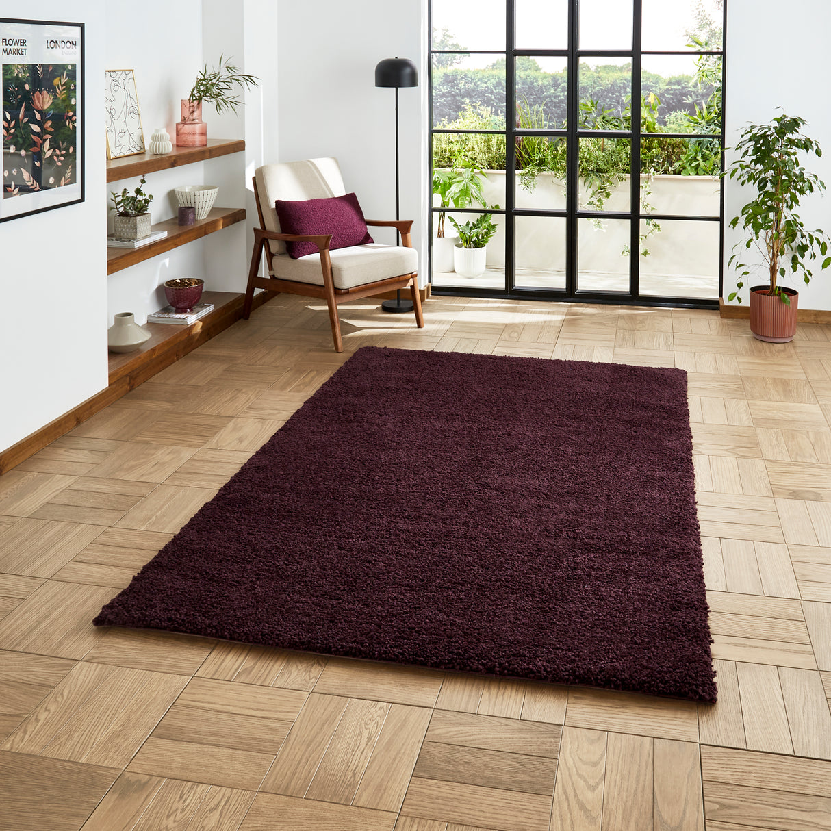Sierra 9000 Purple Plain Shaggy Rug
