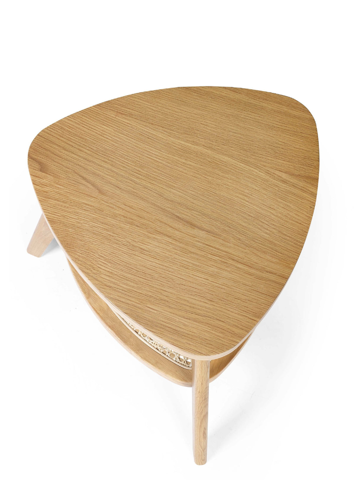 Vera Triangular Side Table with Rattan Shelf