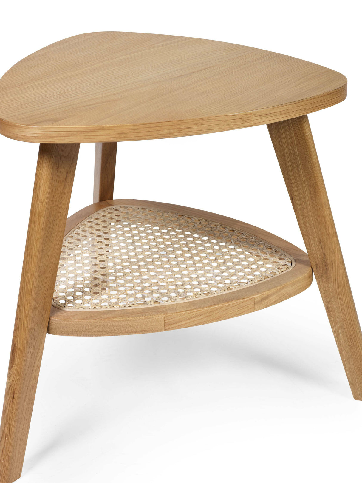 Vera Triangular Side Table with Rattan Shelf