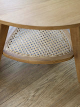Vera Triangular Side Table with Rattan Shelf