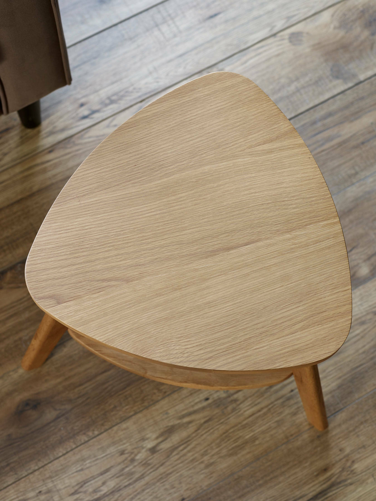 Vera Triangular Side Table with Rattan Shelf