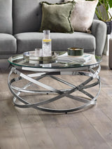 Vienna Round Glass Top Spiral Frame Coffee Table
