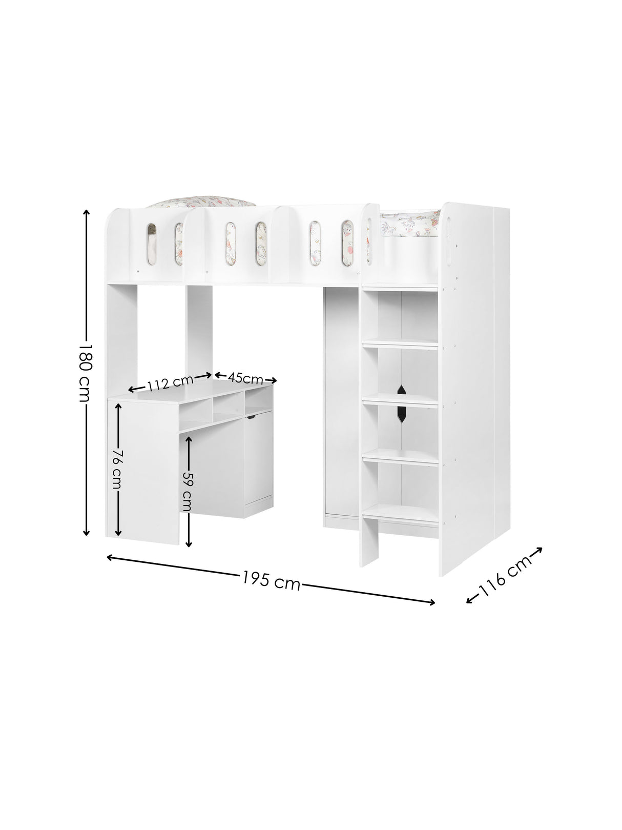 Vision High Sleeper Bed with Desk and Storage