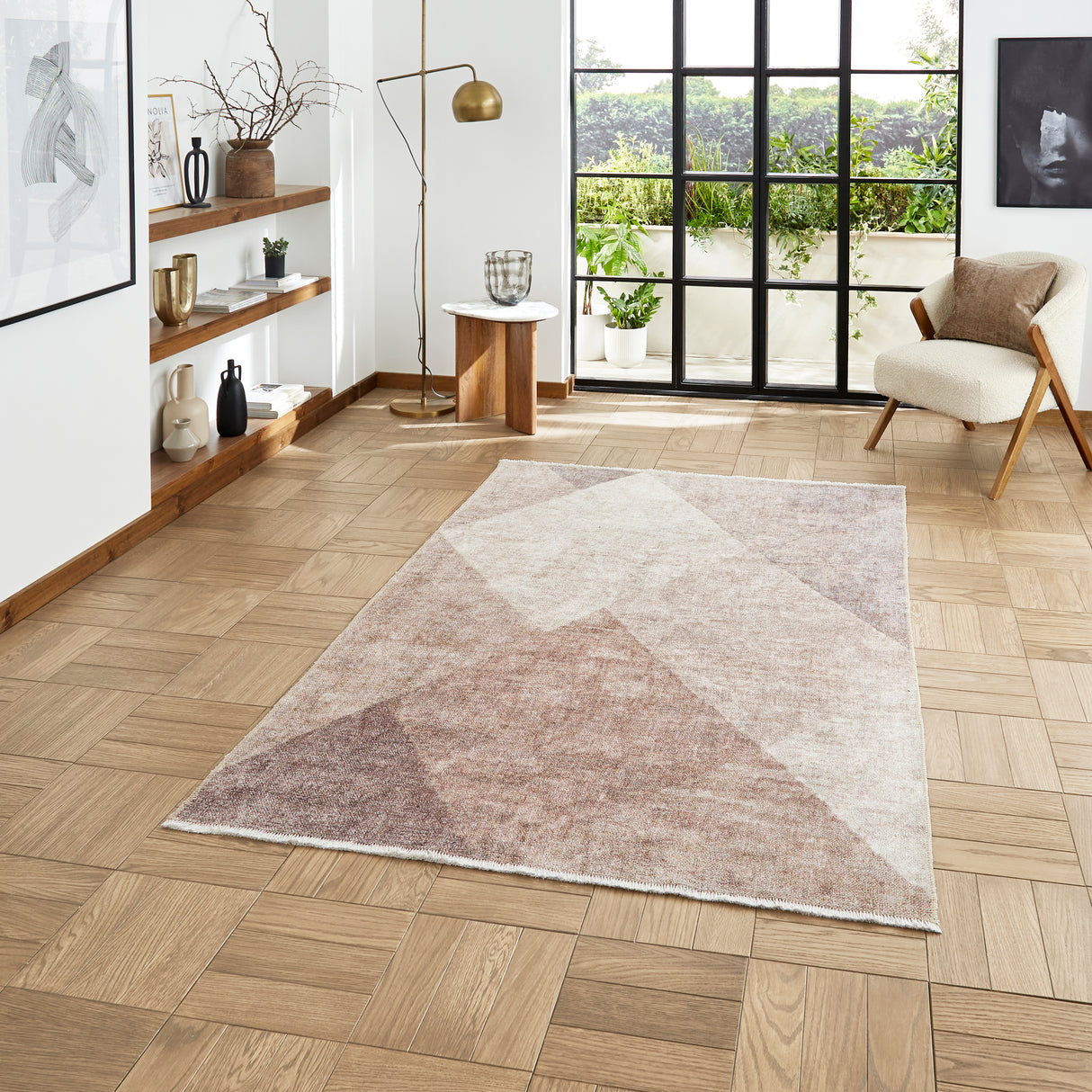 Whisper H1065 Beige/Brown Modern Washable Rug
