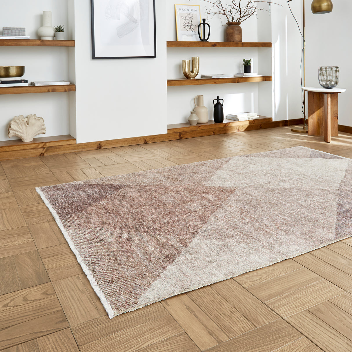 Whisper H1065 Beige/Brown Modern Washable Rug