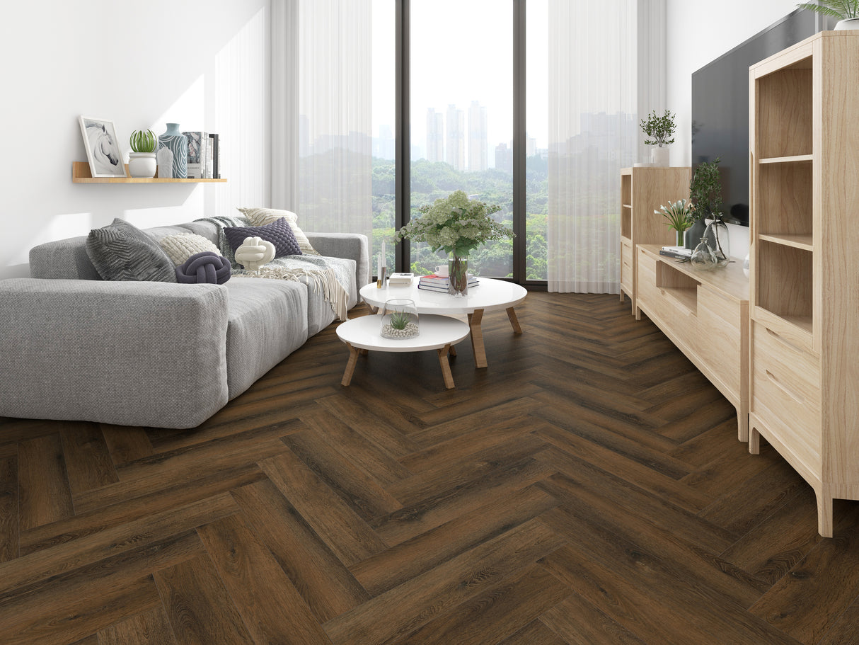 Allora Rigid Herringbone Vinyl Flooring Woodland Oak