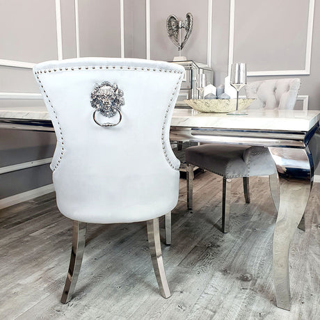Megan dining Chair Light Grey Velvet with Lion Knocker