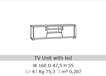 San Martino Glamour Grey Walnut TV Unit With LED Light