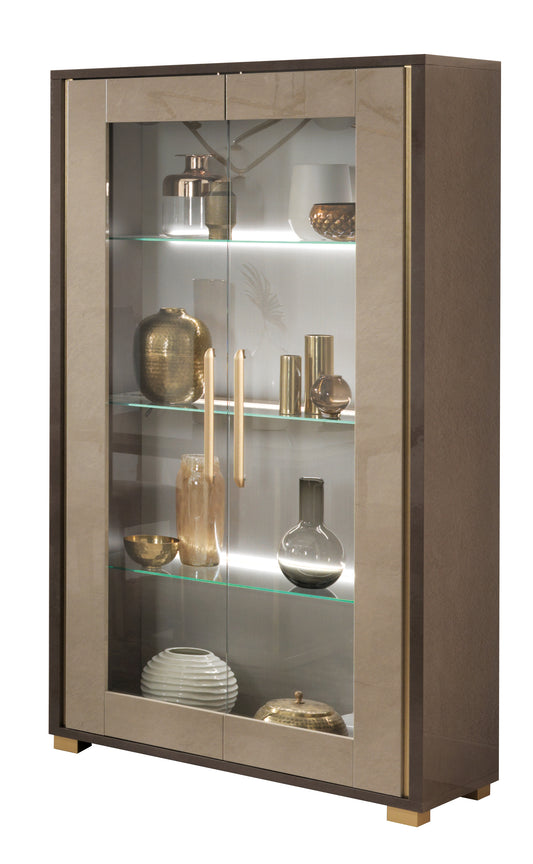 Cesar Sand Birch and Brown Finish 2 Door Display Cabinet