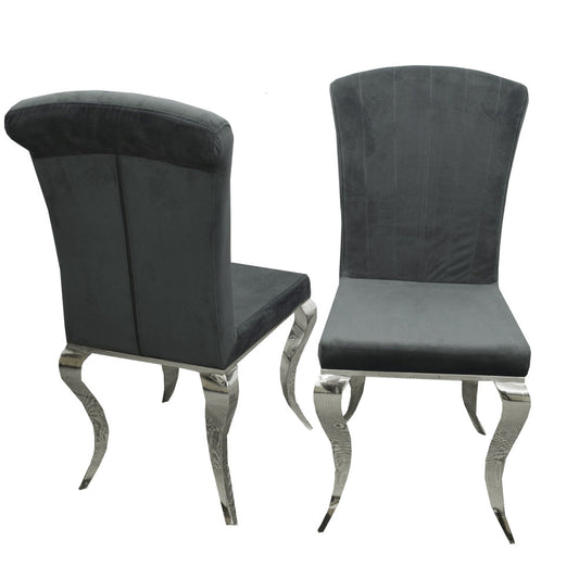 Julietta Dining Chair in Dark Grey Velvet with Line Stitch