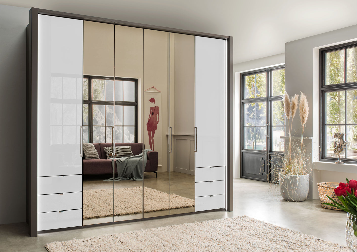 Wiemann - Kansas 6 Door Bi-Fold Wardrobe With Drawers