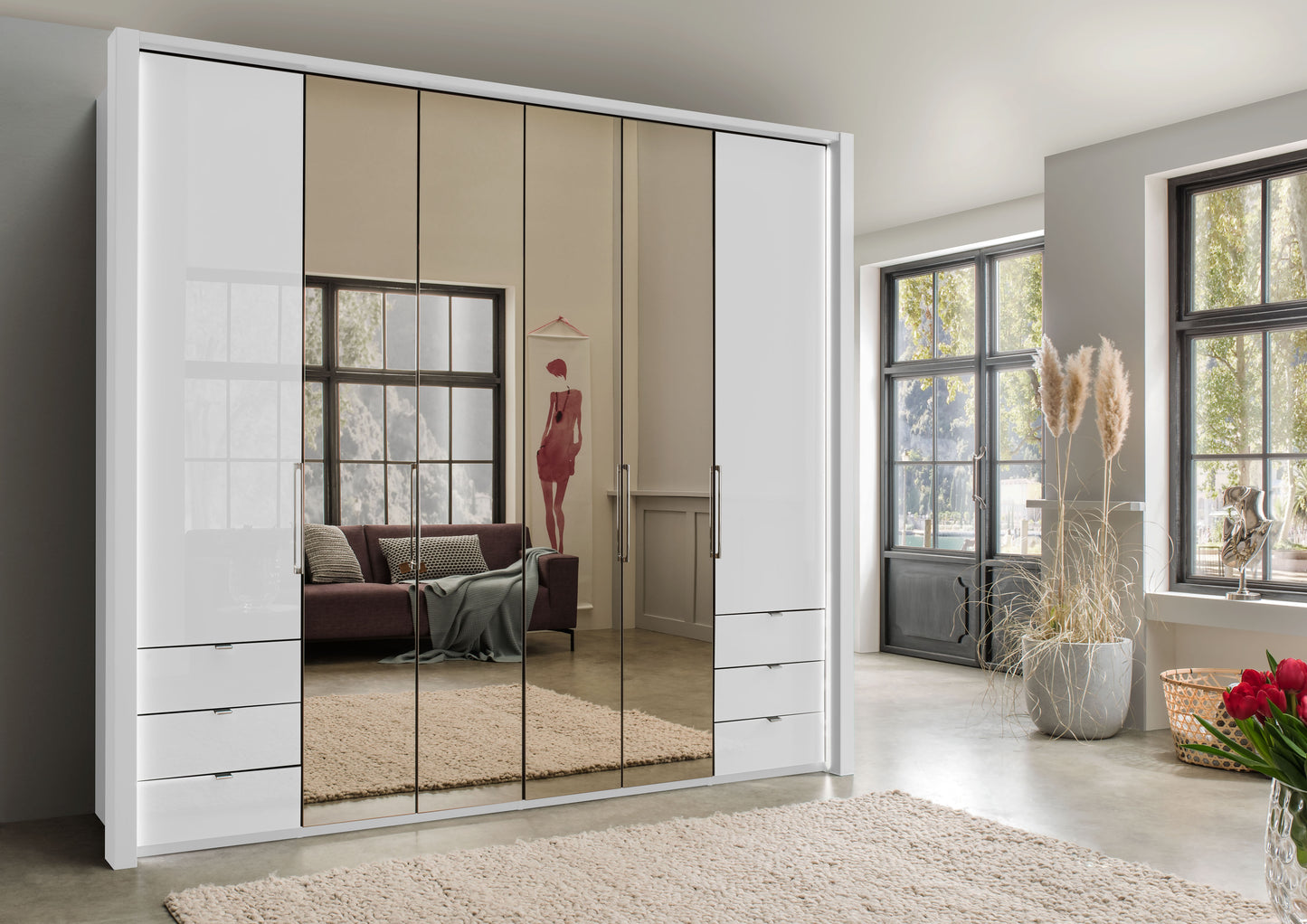 Wiemann - Kansas 6 Door Bi-Fold Wardrobe With Drawers