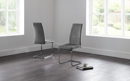 Calabria Velvet Cantilever Dining Chair - Grey