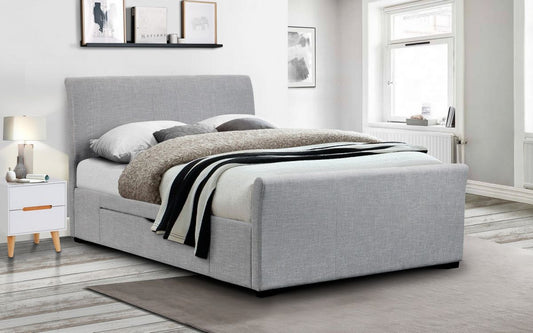 Capri Fabric Bed with 2 Drawers - Light Grey Linen