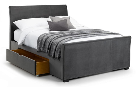 Capri Fabric Bed with 2 Drawers - Dark Grey Velvet