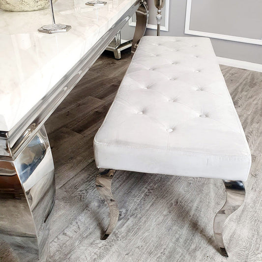 Imperial/Louis Velvet Dining Bench in Light Grey