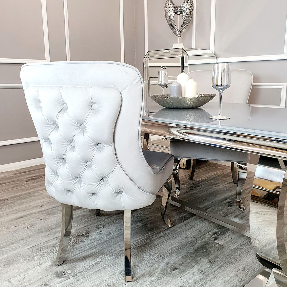 Sandhurst Dining Chair in Light Grey Velvet